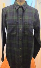 LL Bean Women's Flannel Shirt Relaxed Fit Scotch Plaid Green Black Sz M