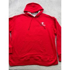Champion Mens Powerblend Hoodie Red Graphic Logo Sweatshirt 2XL New