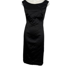 Guess Collection USA Made Satin Solid Little Black Dress V-Back Stretch sz 4
