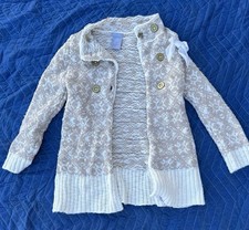 Tahari Girls 5-6 Fair Isle Knit Cardigan Sweater Cream Beige