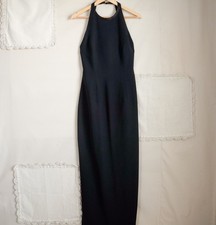 Cache Black Beaded Halter Maxi Dress Size 8 Open Back Evening Gown Formal Y2K