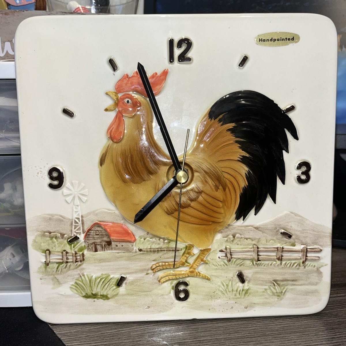 OTAGIRI VINTAGE Rooster WALL CLOCK SQUARE 8'