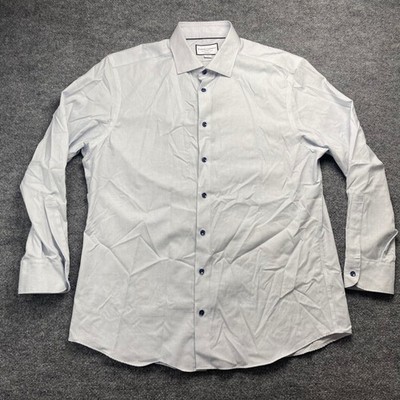 Charles Tyrwhitt Mens Slim Fit Non-Iron Dress Shirt White Blue Micro Print 17/34