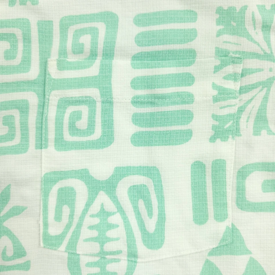 Quiksilver Waterman Shirt Mens Large Green White Hawaiian Button Up Modal Blend - Image 4 of 4