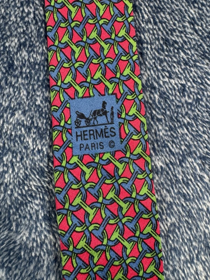 Corbata para hombre Hermes Chaine D'ancre satinada seda París AOP Foto 3 de 4