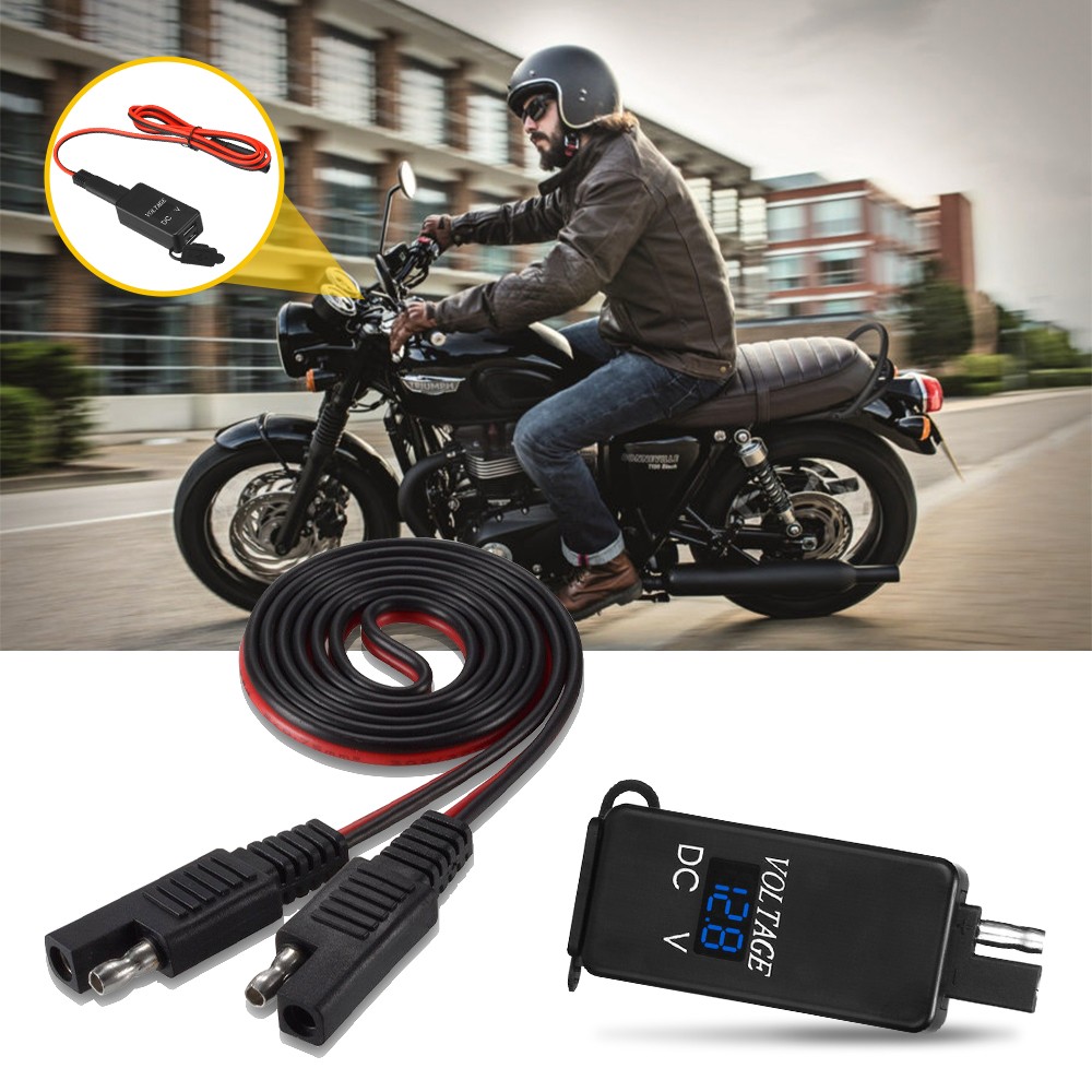 Motorcycle Dual Charger USB SAE to USB Cable Adapter Voltmeter for Phone GPS