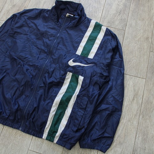 Chaqueta cortavientos Nike años 90 vintage verde marino blanco logotipo grande para hombre talla XLarge - Imagen 2 de 9