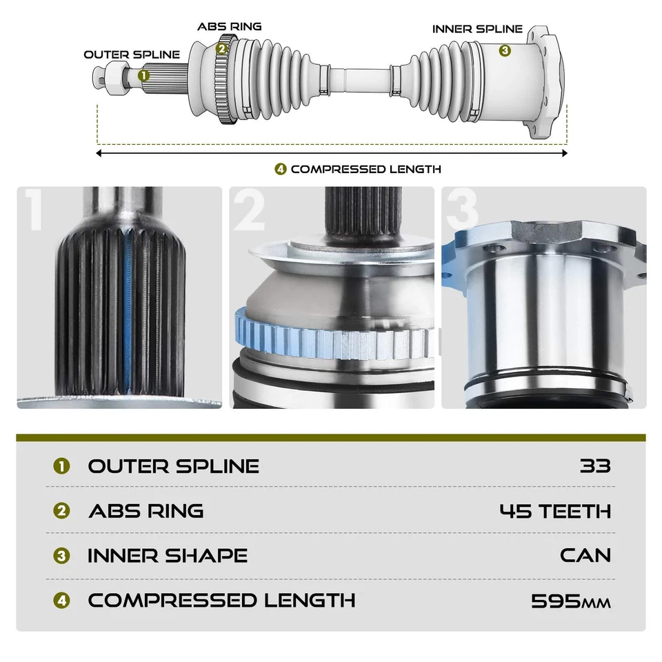 Conjunto de eje CV para Audi 90 Quattro 93-95 A4 Quattro 96-01 S4 trasero izquierdo/derecho Foto 2 de 4