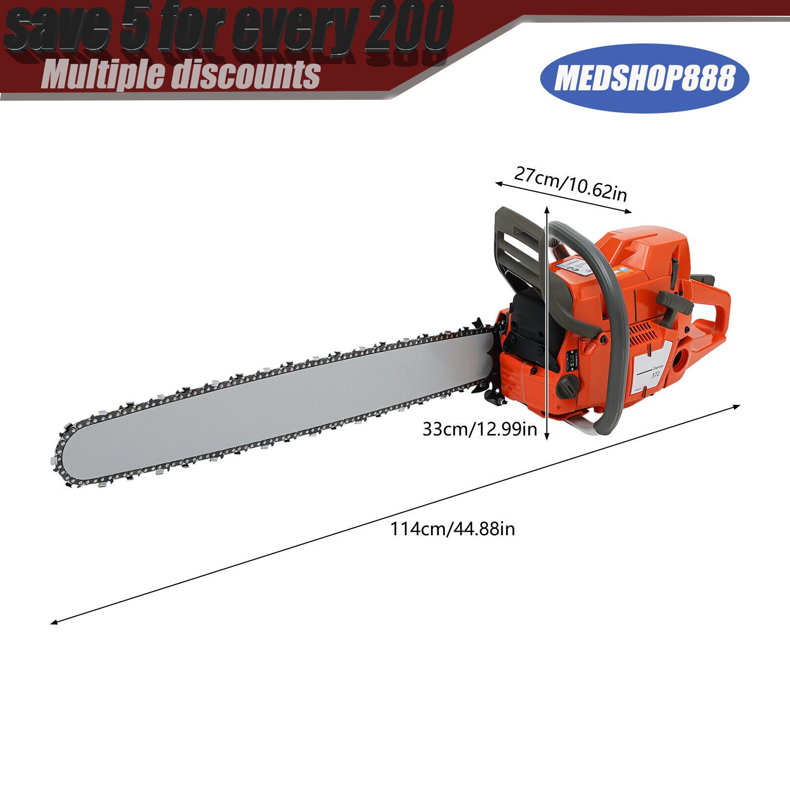 28'' Handheld Cordless Petrol Chain Saw 71cc Gasoline Chainsaw Power Head 3.9kw