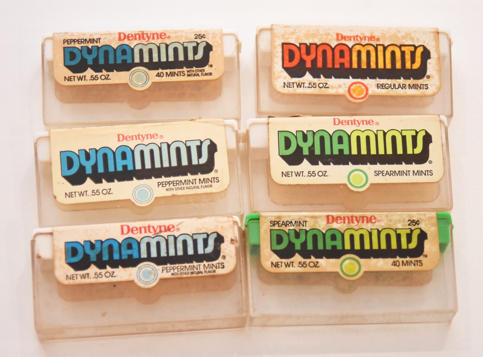 Lot of 6 Vintage Dentyne DYNAMINTS Container Boxes Green Red Blue 1970 ...