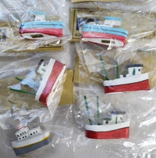 vtg  LOT Christmas  tree Ornament  ship boat fishing  nautical NOS painted AG