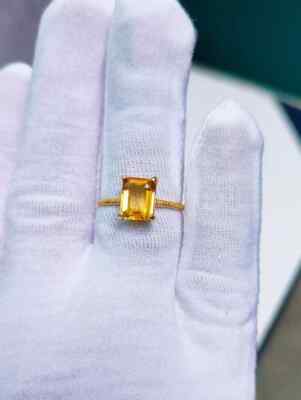 Yellow Topaz Engagement Ring Yellow Gold Plated Silver Promise Gift Ring