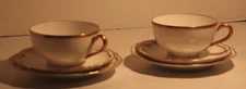 2 Vintage Theodore Havilland Desert Plates, Cups and Saucers, Gold Rim