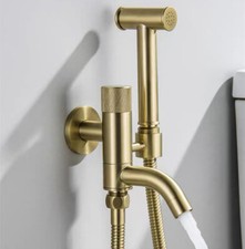 Brass Single Handle Bidet Sprayer Douche Set With Angle Faucet Brushed Gold