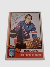 1974-75 OPC NHL HOCKEY GOALIE CARD GILLES VILLEMURE AUTOGRAPH O-PEE-CHEE LEGEND 