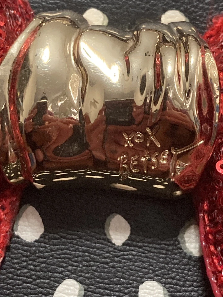 XOX Betsey Johnson Large Bag, Black With White Dots And  Big Red Sequin Bow - Image 3 of 4
