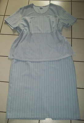 DAMEN Kleid Gr. 48 24 XXL 2 Teile Bluse Top Rock Hell Blau Weiß NETZ neuw.
