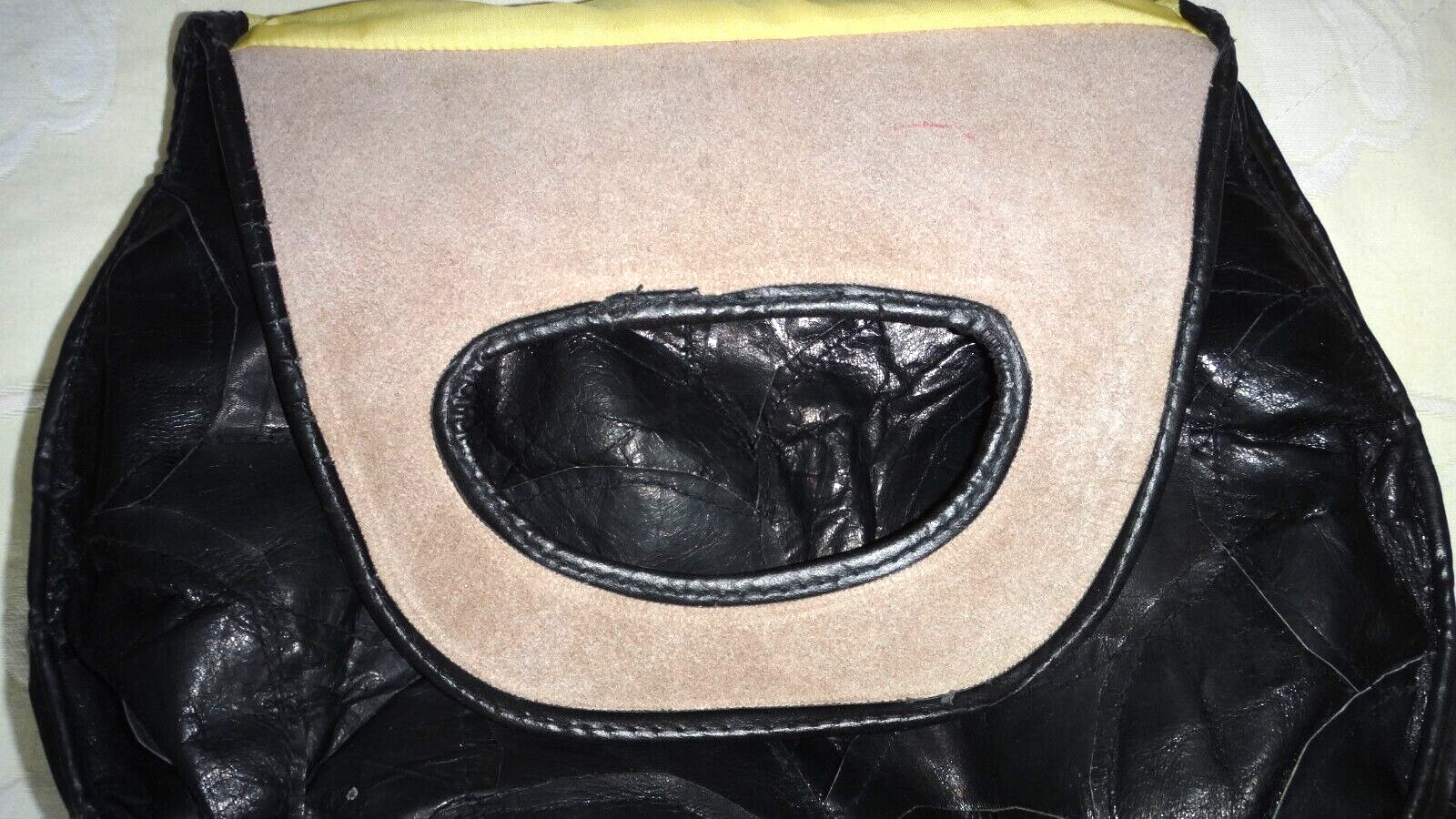 VINTAGE HANDMADE BLACK PATCHWORK BOHO LEATHER TOP… - image 19