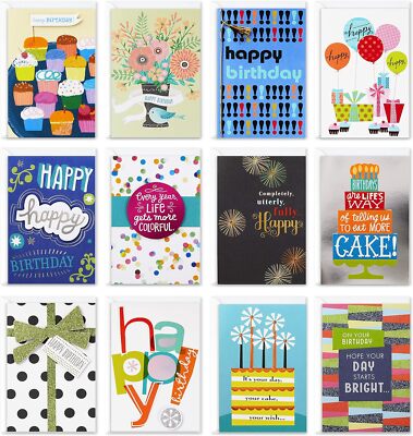 Assorted Birthday Greeting Cards (12 Cards and Envelopes)