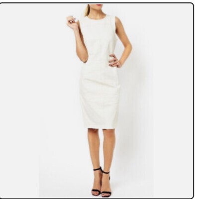 Womens CreamLeather Bodycon Dress   Size 8 Evening Cocktail Party Style