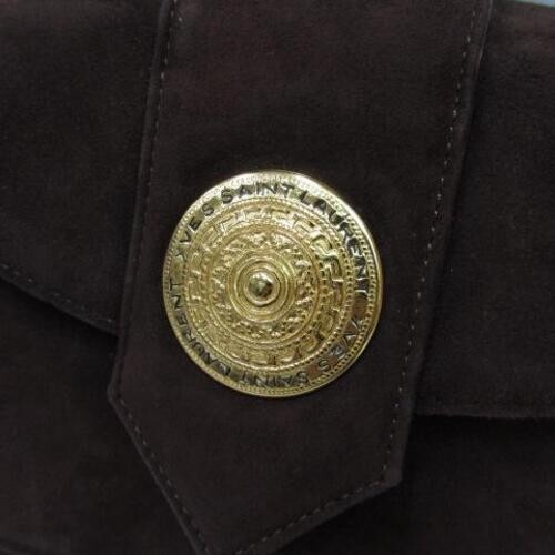 Borsa tote YSL Yves Saint Laurent borsa a mano pelle scamosciata patta colore marrone logo JP