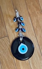 Glass Blue Evil Eye Wall Hanging Ornament with 6 Mini Beads - Turkish