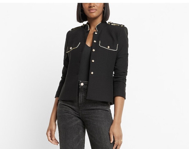 Express Military Style Jacket Black Gold Buttons Novelty Piped