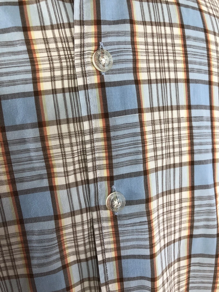 ANCHOR BLUE Men's Shirt Short Sleeve Plaid Button Up Blue Brown Sz M Foto 4 de 4