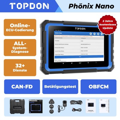 TOPDON Phoenix Nano-E KFZ OBD2 Diagnosegerät Alle System ECU Coding 32+Services