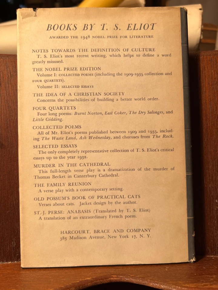 HTF 1949 1st Ed US T.S. Eliot Definition of Culture Dust Jacket Nobel Prize Gift Foto 3 de 4