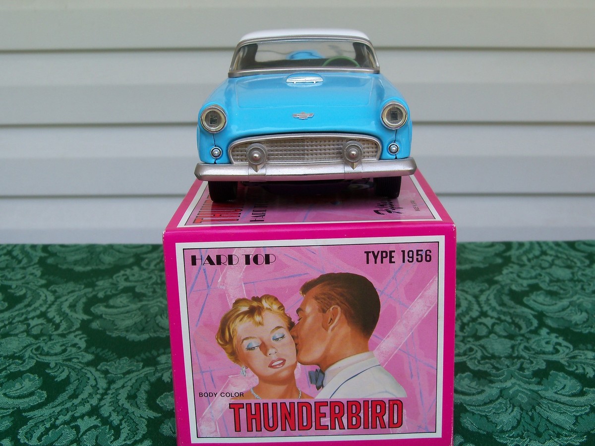 Fifties 50's Tin Friction 1956 TBird Hard Top Carolina Blue Made