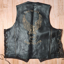 Usa Bikers Dream Apparel Leather Vest Womens Size 50 Black Motorcycle Snap Tie