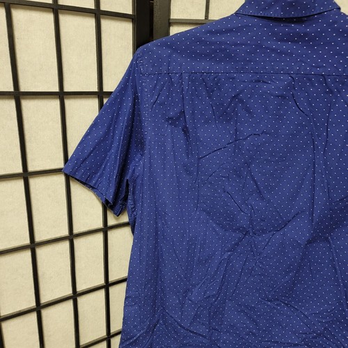 Michael Kors Shirt Mens Sz L Navy Polka Dot Short Sleeve Collared Button Up G24 - Picture 12 of 16