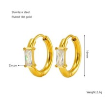 18ct Gold-Plated 16mm Hoop Earrings with Crystal Rectangle Cubic Zirconia Stone