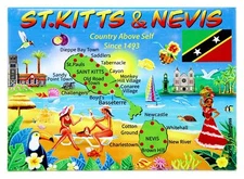 St. Kitts & Nevis Graphic Map and Attractions Souvenir Fridge Magnet 2.5" X 3.5"