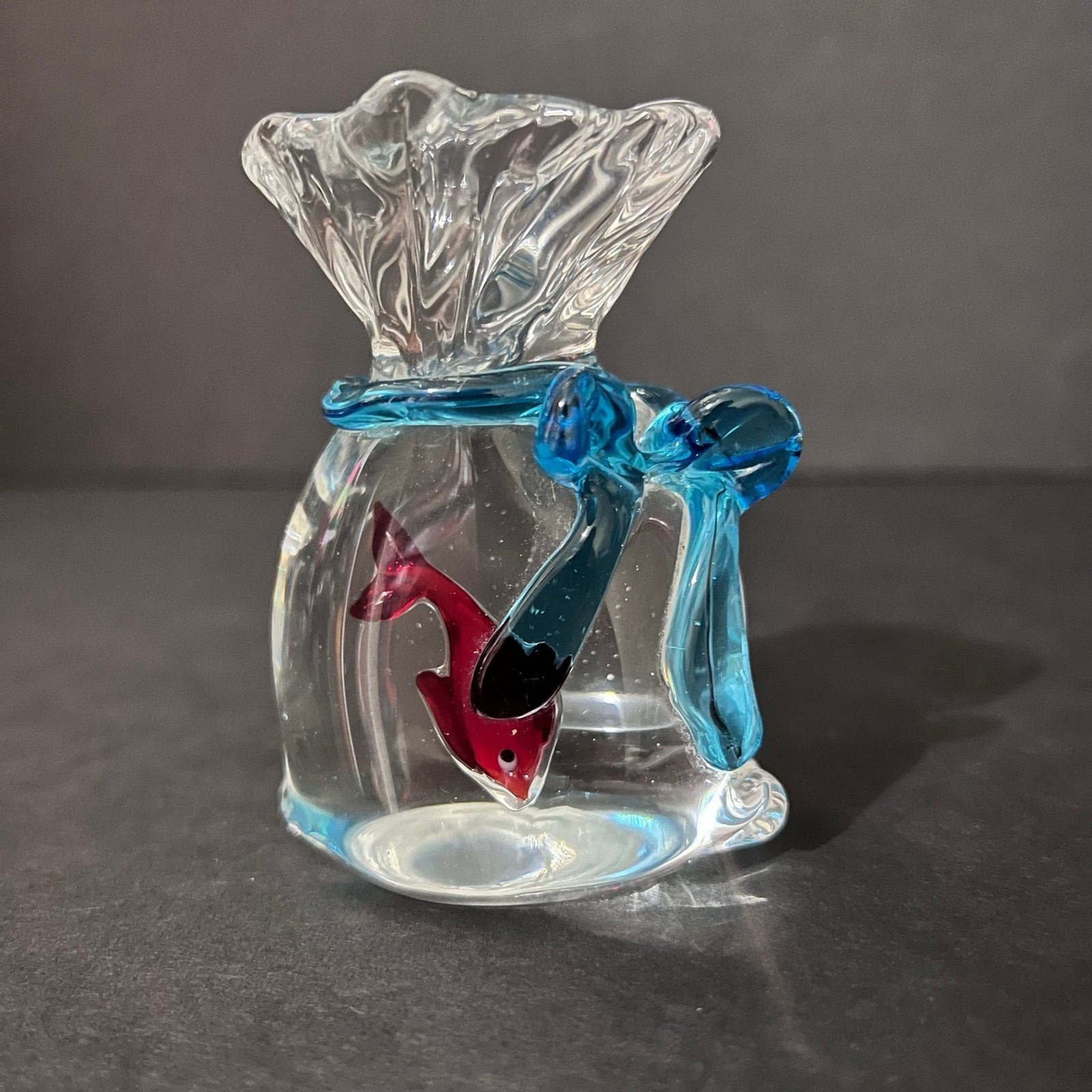 Vintage Murano Style Goldfish in Glass Bag Paperweight Sculpture