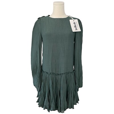 Angel Biba NWT Bohemian Long Sleeve Midi Dress Womens XS/S Green Ruffle Holiday