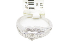 925 Sterling Silver Vintage Topaz I Love You Heart Band Ring Sz 7 RG18968