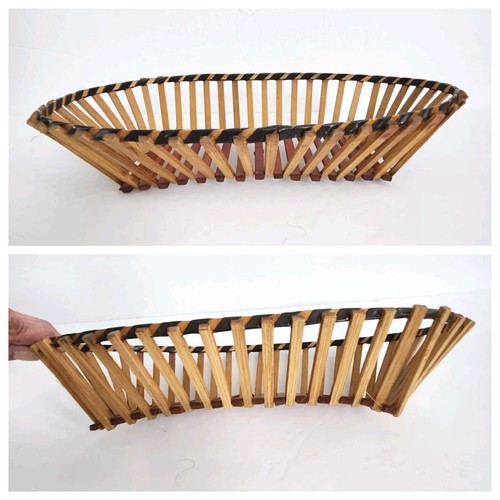 Vtg Wooden Stick Basket Bamboo Fruit Tray Display Boho Asian Decor Oval 12x7" - Picture 4 of 11