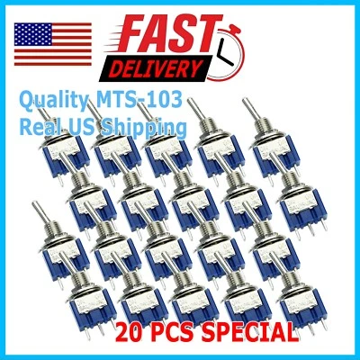 FRENTALY 20Pcs MTS-103 SPDT Mini Toggle Switch On-Off-On 3-Position 6A/125VAC ~ US STOCK