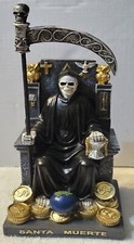 FIGURINE FANTAISIE GRIM REAPER SANTA MUERTE CHAIR HIBOU ARGENT FAUX GLOBE