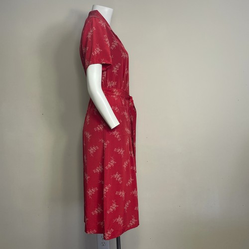 Sundance 100% Silk Shirt Dress 12 Petite Red Pockets Tie Belt Knee Midi Romantic - Picture 6 of 16