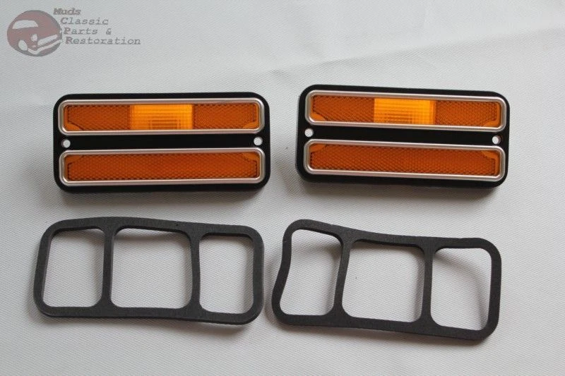 Juego de luces marcadoras laterales delanteras traseras para camioneta Chevy GMC ámbar rojo cromo moldura nuevo Foto 3 de 4