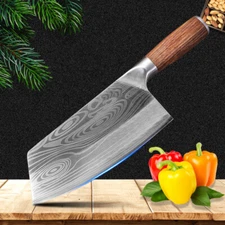 Chef Knife Chopping Meat Cleaver Kitchen Butcher Damascus Style Stainless Steel