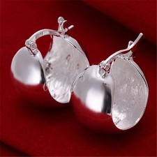 Genuine 925 Sterling Silver Hypoallergenic 20x15mm Small wide Hoop Earrings C355