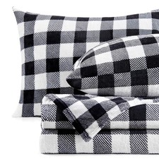 BEDELITE Fleece Sheets Queen Size Bed Set, Luxury Queen, Plaid - Black/White