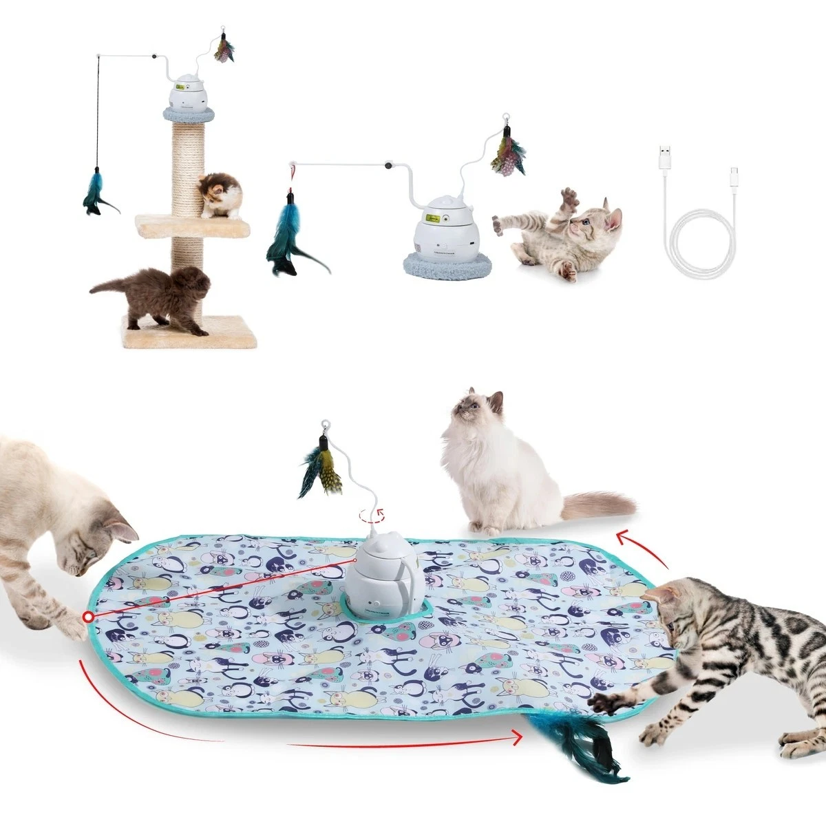 PawsPik Interactive 4-in-1 Laser & Hide & Seek Rechargeable Automatic Cat...