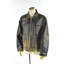 Calvin Klein Vintage Leather Jacket XL Brown Men's Biker Style Good Condition