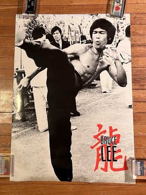 VINTAGE 90s Bruce Lee High Kick Poster Pyramid Black & White 24x35-1/2