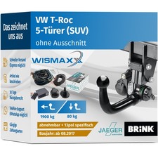 ANHÄNGERKUPPLUNG für VW T-Roc ab 17 vert. abnehmbar BRINK +13p E-Satz spezifisch